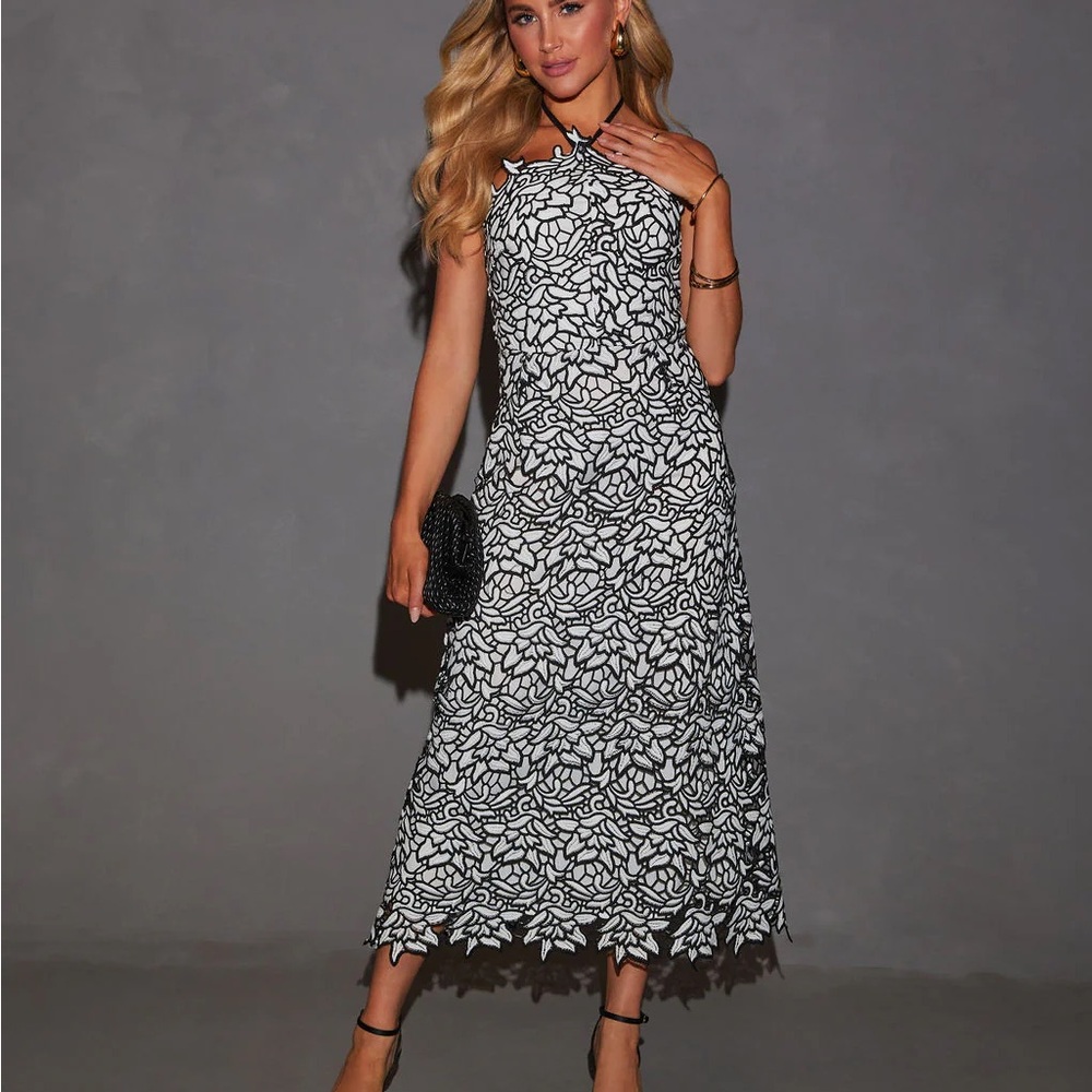 Vici Black and White Halter Midi Sundress